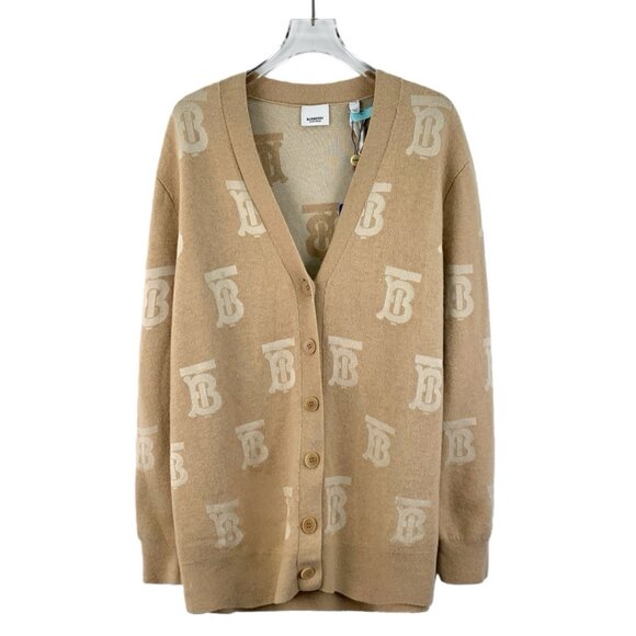 Burberry Light brown Tb monogram wool V-neck cardigan